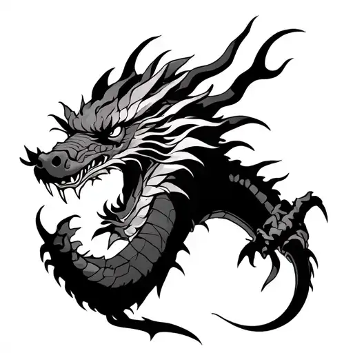 Japanese Dragon Facing Forward With A Claw