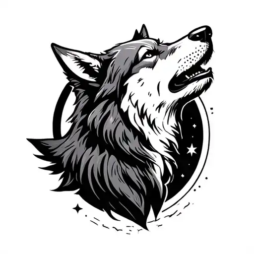 Small Wolf Howling At Moon Rising In An Outline Star Wars Rebellion Logo