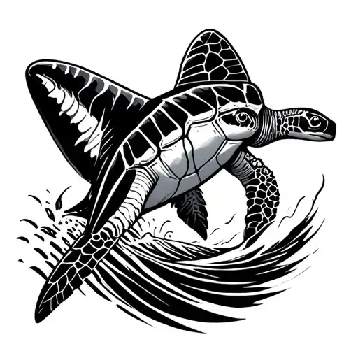 Polynesian Hawaiin Style Shark Tooth With A Turtle Surfing A Wave Inside