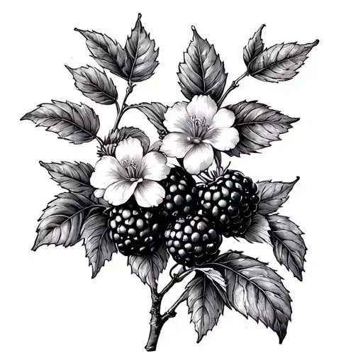 Blackberry Bush With Flowers And Spiderweb