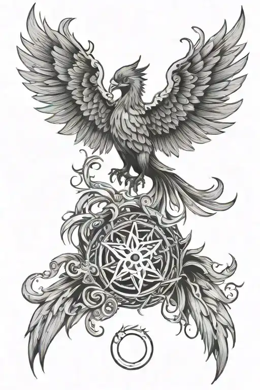 Pheonix Rising Include Sun And Infinite Symbol And Good Luck Symbol