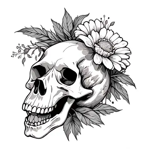 Dog Skull And Marigold Flower