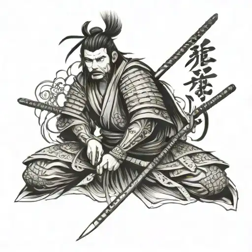 Japanese Samurai With Bushido Writing