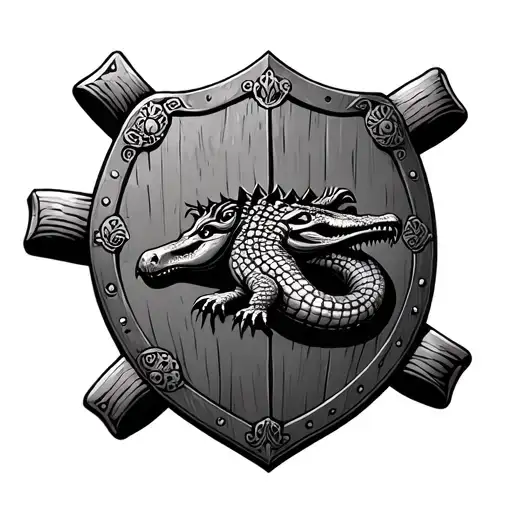 Indian Dhal Shield With 4 Bolsters And A Medieval Indian Depiction Of A Crocodile At The Center