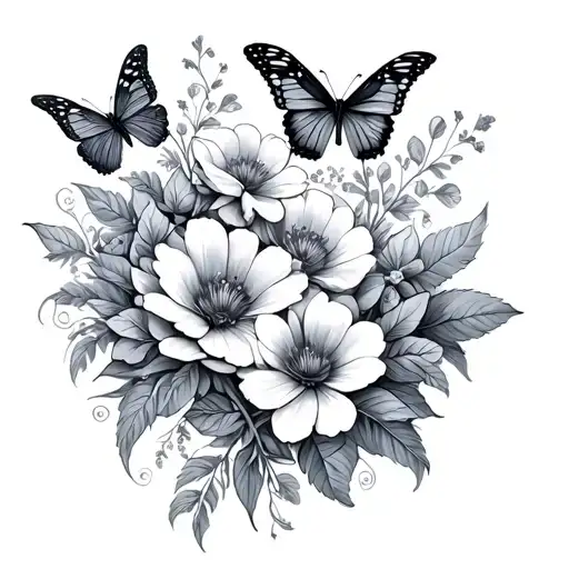 Flowers And Butterflies Intertwined