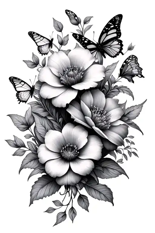 Flowers And Butterflies Intertwined