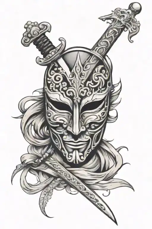 Theatre Mask With Sword Going
