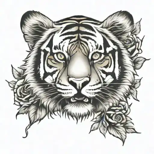 Tiger Face And Rose Tattoo Design Inspired