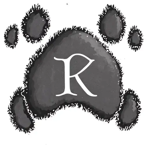 Dog Paw Print Outline With Initial In Centre