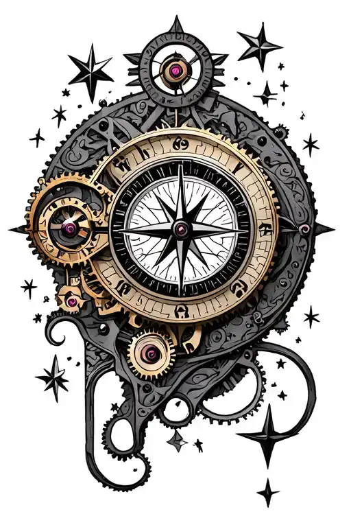 Clockwork Mechanism With Compass And Stars Forming