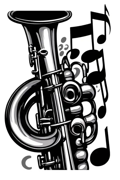 Clarinet With Music Notes Emerging From The Trumpet End