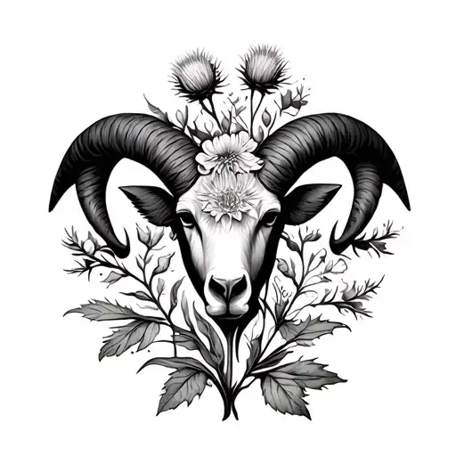 Aries Symbol Made Of Honeysuckle And Thistle