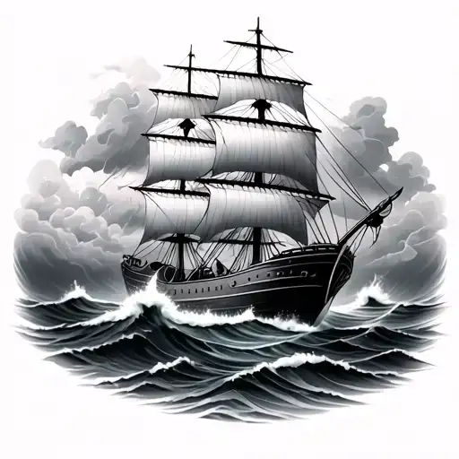 Ship Sailing Through Stormy Seas