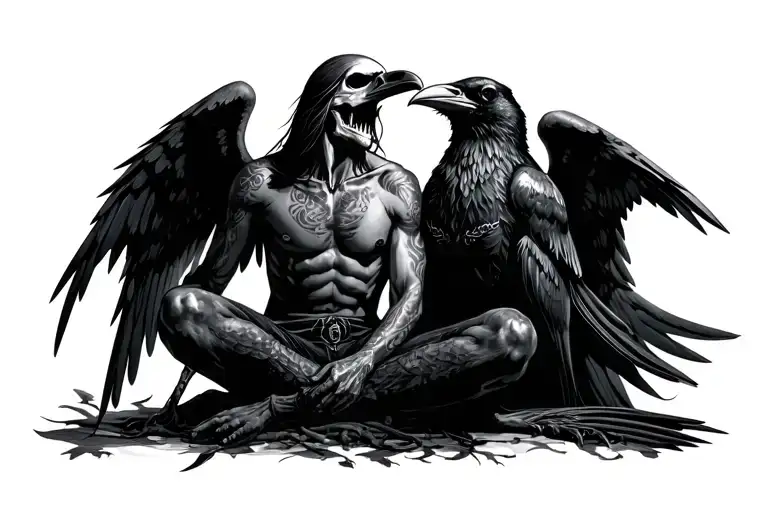 Death Angel And Raven Sitting On Forearm