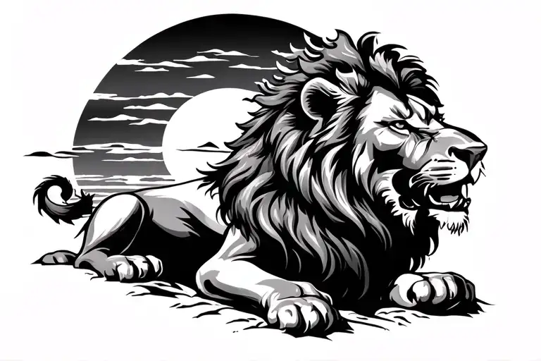 Starts Sunset Behind A Furious Lion