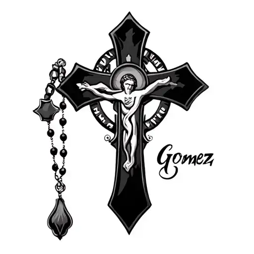 Last Name Gomez With A Cross & A Rosary Intertwined