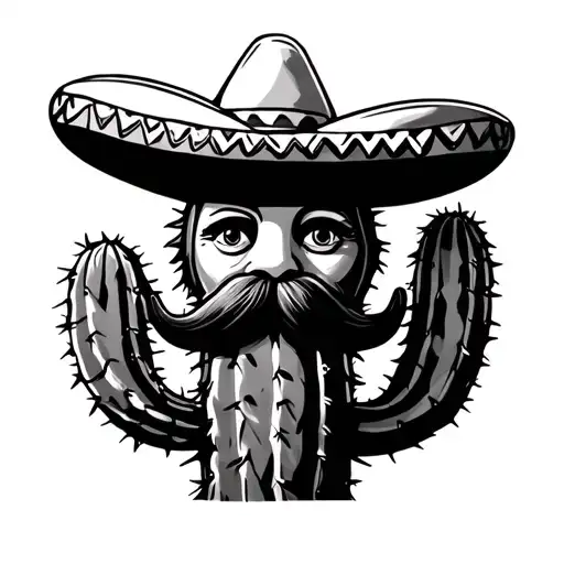 Cactus Wearing Sombrero And Has A Mustache
