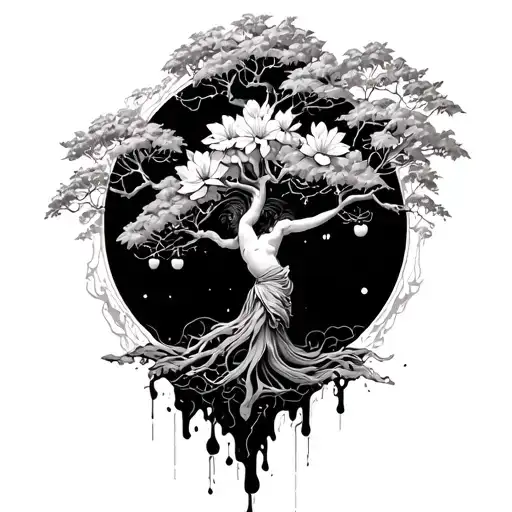 Cherry Blossum Tree Around Icarus Falling