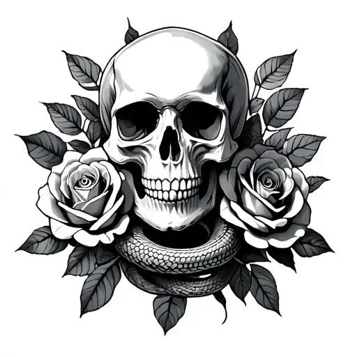 Skull Snake Roses Surrounding