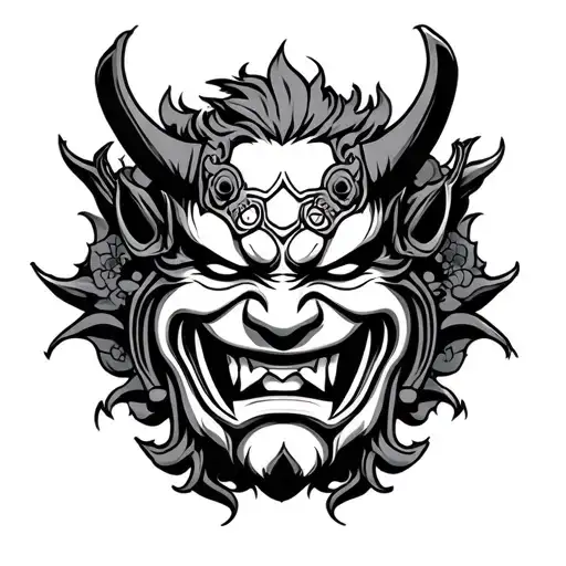 Japanese Oni Mask Surrounded