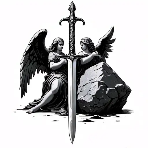 Sword In The Stone And The Angel Is Hold This