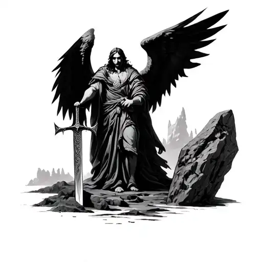 Sword In The Stone And The Dark Angel Who Is Man Is Hold This