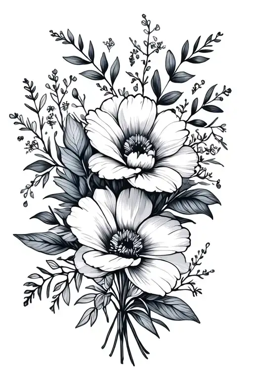 July And August Birth Month Flower Bouquet Using Fine Lines