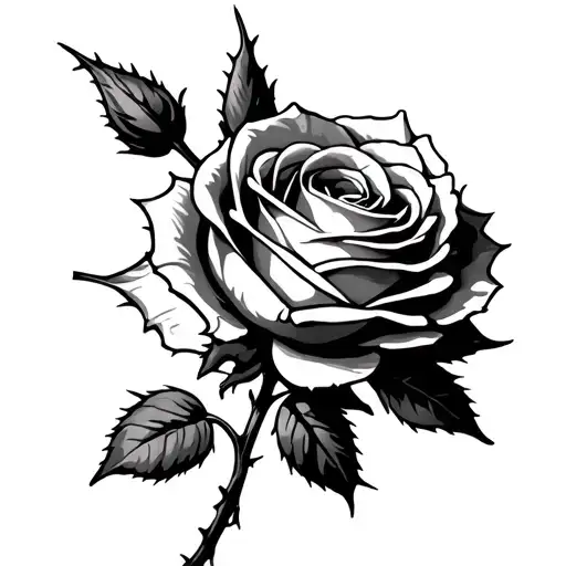 Rose With Thorny Stem That Turns Into Barbed Wire