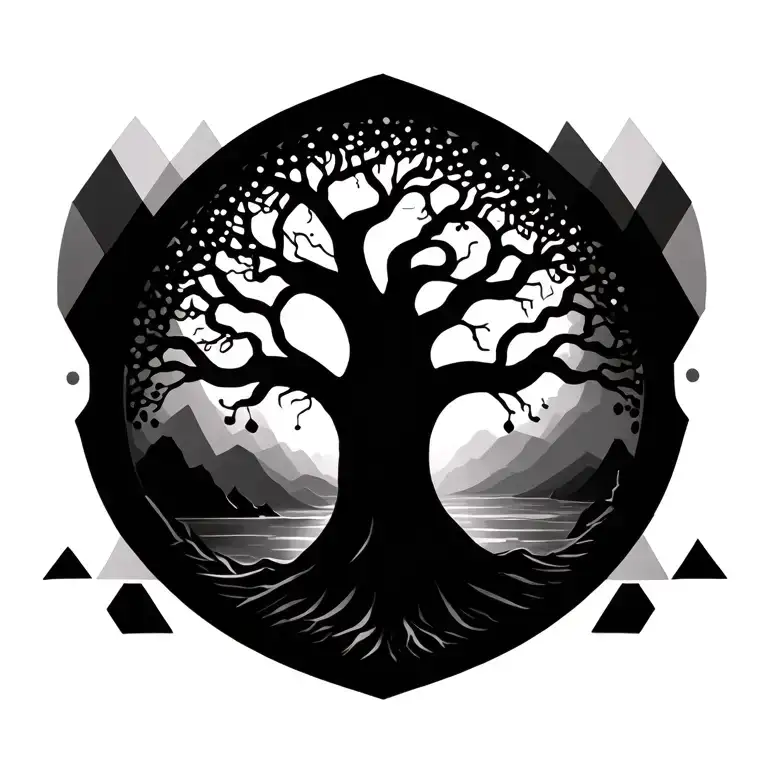 Tree Of Life With Geometric Shapes Surrounding