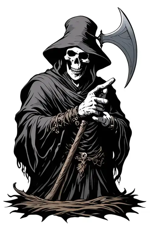 Death With A Scythe Pointing His Finger