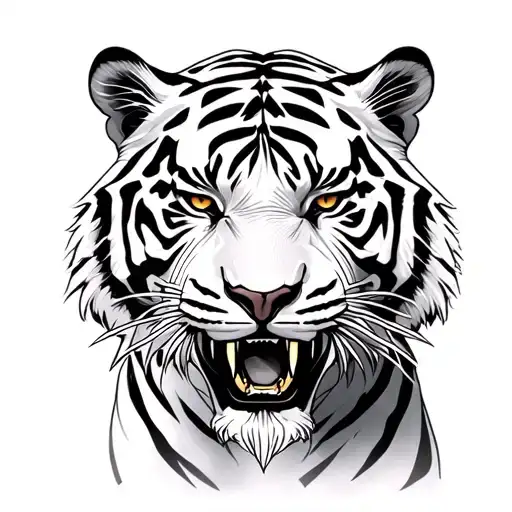 White Tiger Snarling Face
