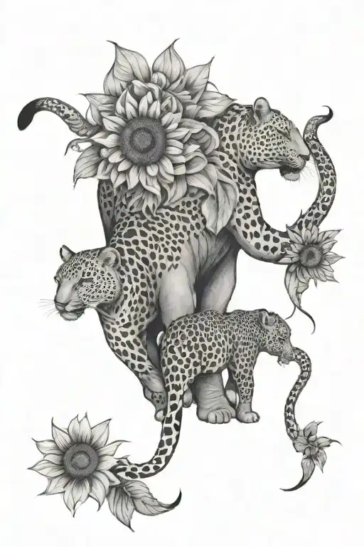 Leopard Elephand And Sunflowers Coming