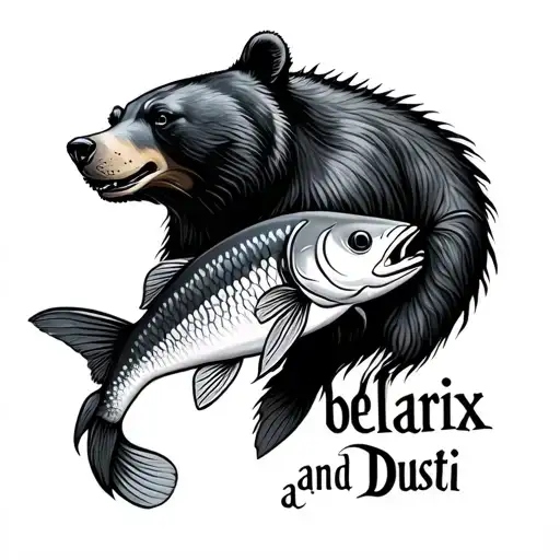 Bear And Fish With The Words Bellatrix And Dusti
