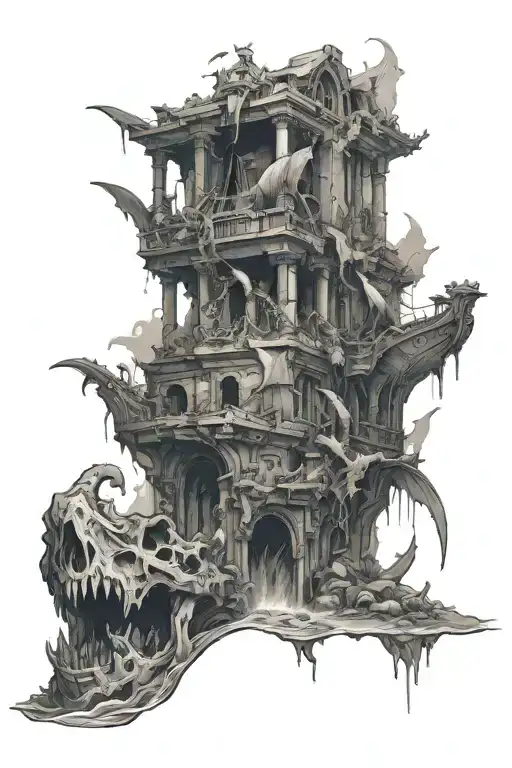 Under Water Ruins With Ancient Ship Above