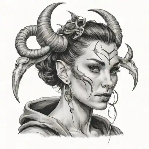 Portrait Of Woman With Horns In Realism Style