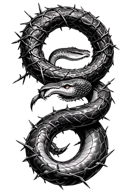 An Ouroboros Snake Eating Its Tail Made Of Barbed Wire