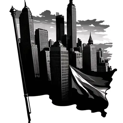 Chicago Skyline With Chicago Flag