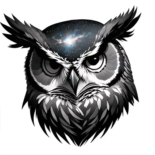 An Owl Mixed With Galaxy
