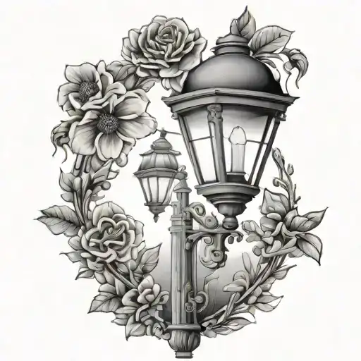 Flowers And Street Lamp