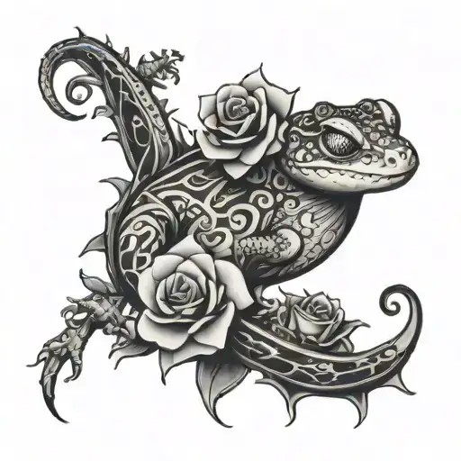 Roses Inside The Outline Of A Gecko Crawling
