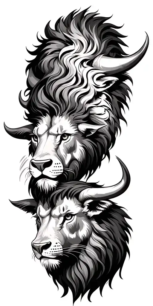 A Lion's Head And A Bull's Head