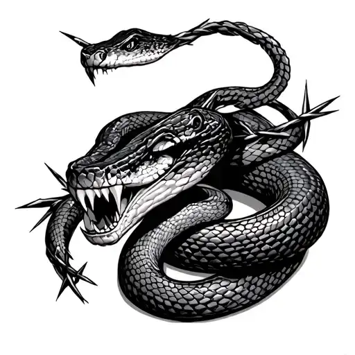 Snake With Fangs And Barbed Wire