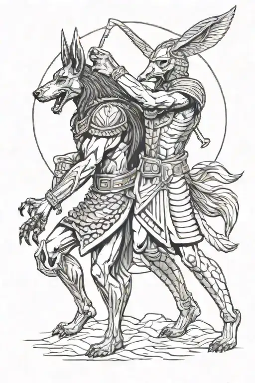 Odin And Anubis Fighting Each Other Side
