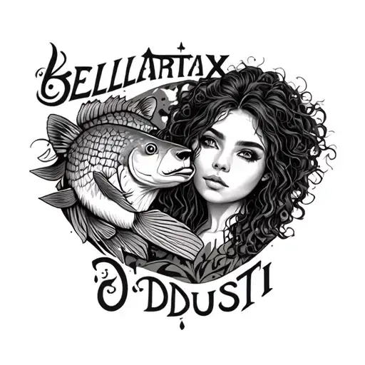 The Words Bellatrix And Dusti With A Fish And Bear