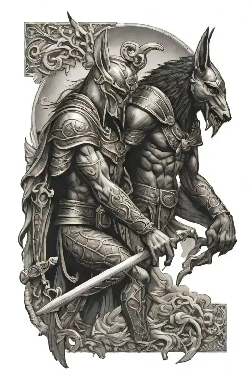 Odin And Anubis Fighting Each Other Without Masks And Without Wings