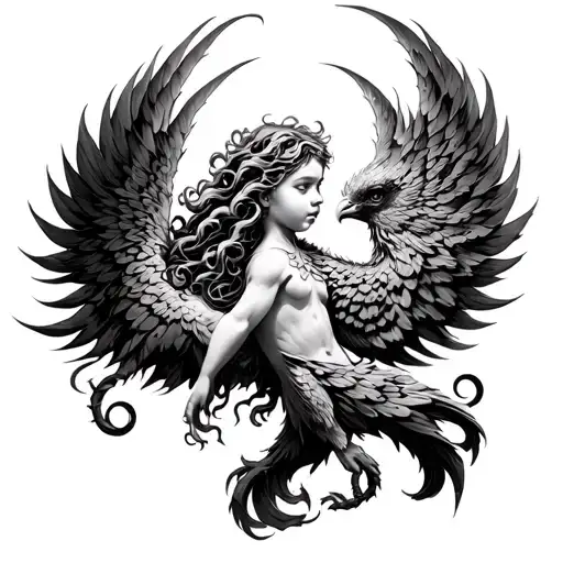 Phoenix Rising Child Medusa Survivel Symbol Merging