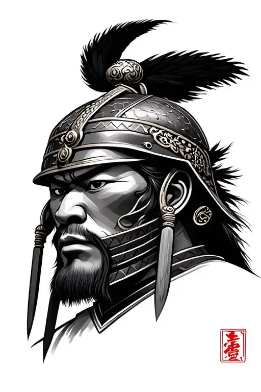 Samurai Head With Helmet