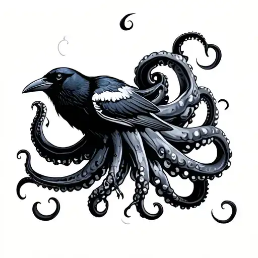 A Crow Stuck In The Arms Of An Octopus