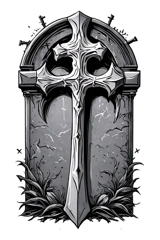 Tombstone Reaper Sythe Upside Down Crosses Graveyard