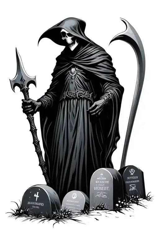 Reaper Holding A Sythe In Front Of Graves
